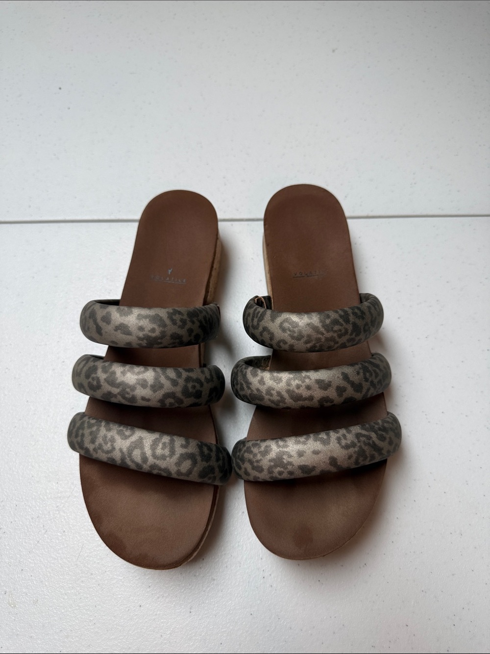 Volatile Leopard-Print Triple Strap Slide Sandals - Brown